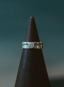 Custom Mountain Range Ring, Moissanite, Turquoise Inlay