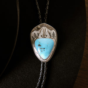 Custom Wedding Bolo Tie, Mountain Bolo Tie, Montana Sapphire Bolo, Turquoise Bolo Tie, Wolf Bolo Tie