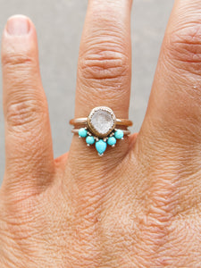 Turquoise Halo Ring, Gold Turquoise Stack
