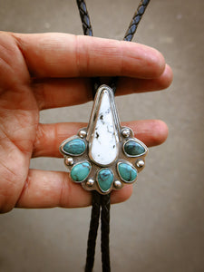 White Buffalo Bolo Tie, White Buffalo and Turquoise Bolo Tie, Woman's Bolo Tie