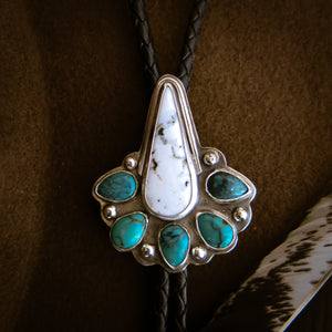 White Buffalo Bolo Tie, White Buffalo and Turquoise Bolo Tie, Woman's Bolo Tie